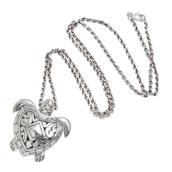 Alternate image for Hand Made Sterling Silver Pendant Turtle Necklace Turtle Life