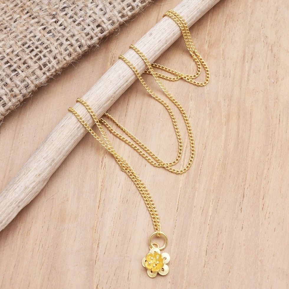 Gold-Plated Sterling Silver Filigree Pendant Necklace 'Strawberry Flower'