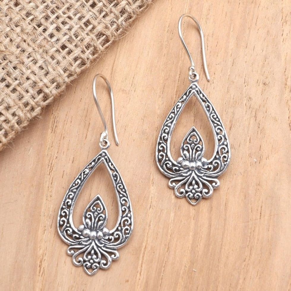 Hand Crafted Sterling Silver Dangle Earrings 'Long Dream'