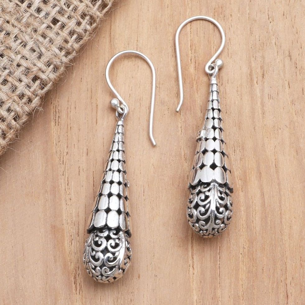 Hand Crafted Sterling Silver Dangle Earrings 'Beaming Light'
