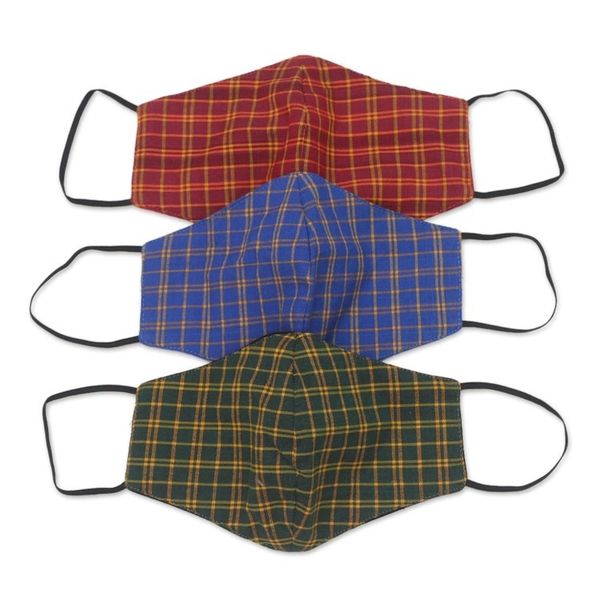 Alternate image for Set of 3 Plaid Cotton Face Masks with Elastic Ear Loops A Proper Plaid