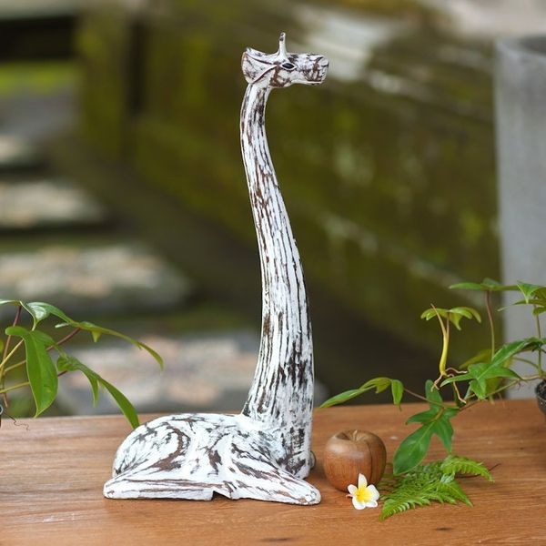 Alternate image for White Albesia Wood Giraffe Statuette Darling Giraffe