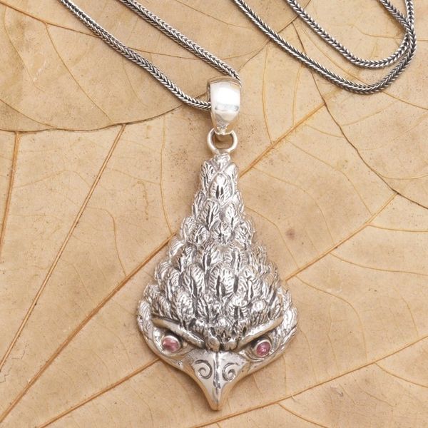 Alternate image for Amethyst and Sterling Silver Owl Pendant Necklace All Knowing