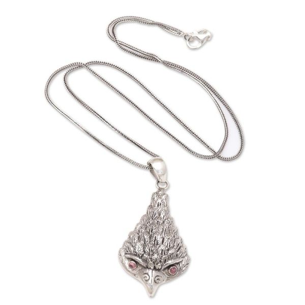 Alternate image for Amethyst and Sterling Silver Owl Pendant Necklace All Knowing