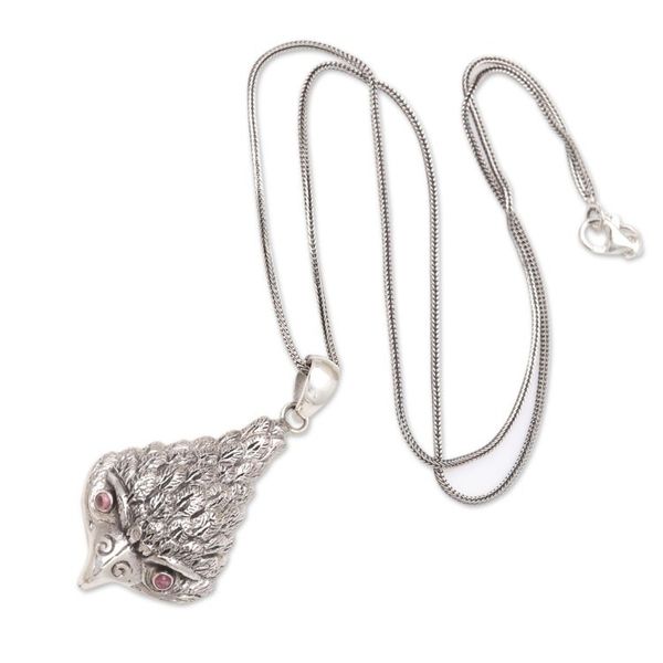 Alternate image for Amethyst and Sterling Silver Owl Pendant Necklace All Knowing