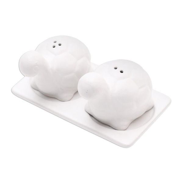 Alternate image for Matte White Ceramic Turtle Salt and Pepper Shakers with Tray Tortoise Friends in White