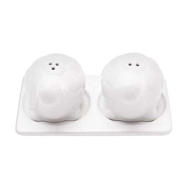 Alternate image for Matte White Ceramic Turtle Salt and Pepper Shakers with Tray Tortoise Friends in White