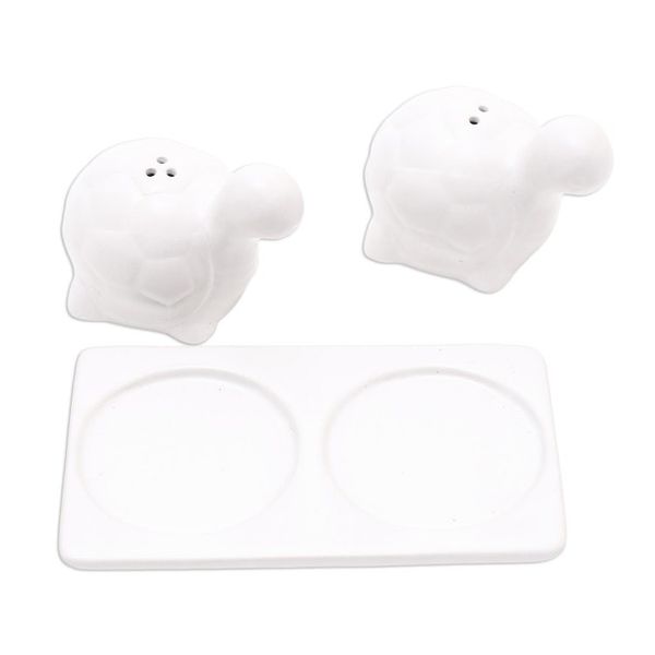 Alternate image for Matte White Ceramic Turtle Salt and Pepper Shakers with Tray Tortoise Friends in White