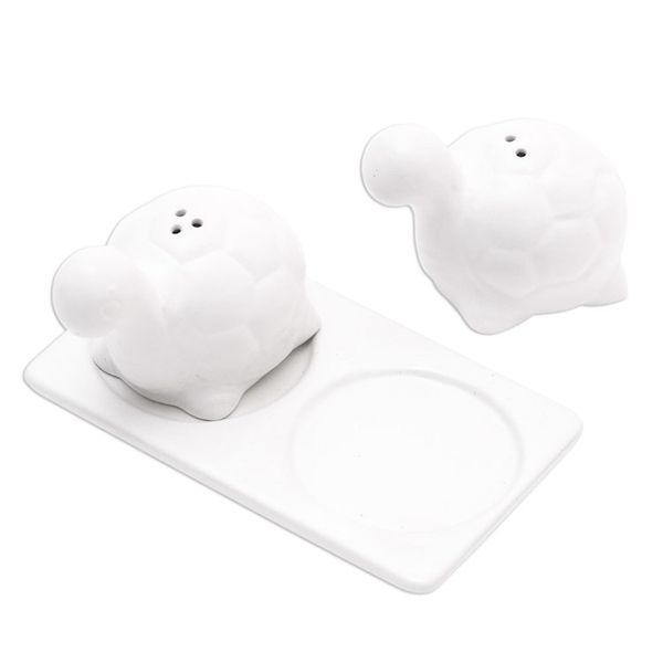 Alternate image for Matte White Ceramic Turtle Salt and Pepper Shakers with Tray Tortoise Friends in White