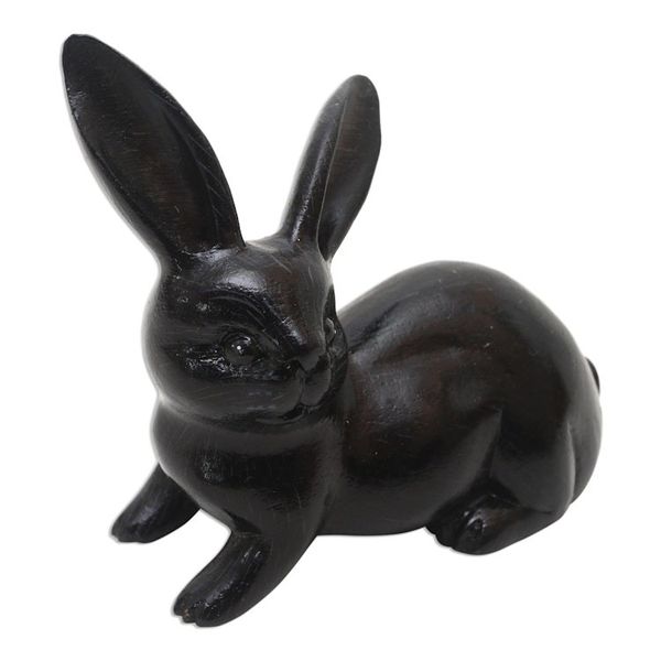 Alternate image for Hand Painted Suar Wood Rabbit Figurine Wise Rabbit in Black