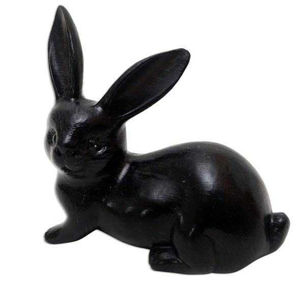 Alternate image for Hand Painted Suar Wood Rabbit Figurine Wise Rabbit in Black