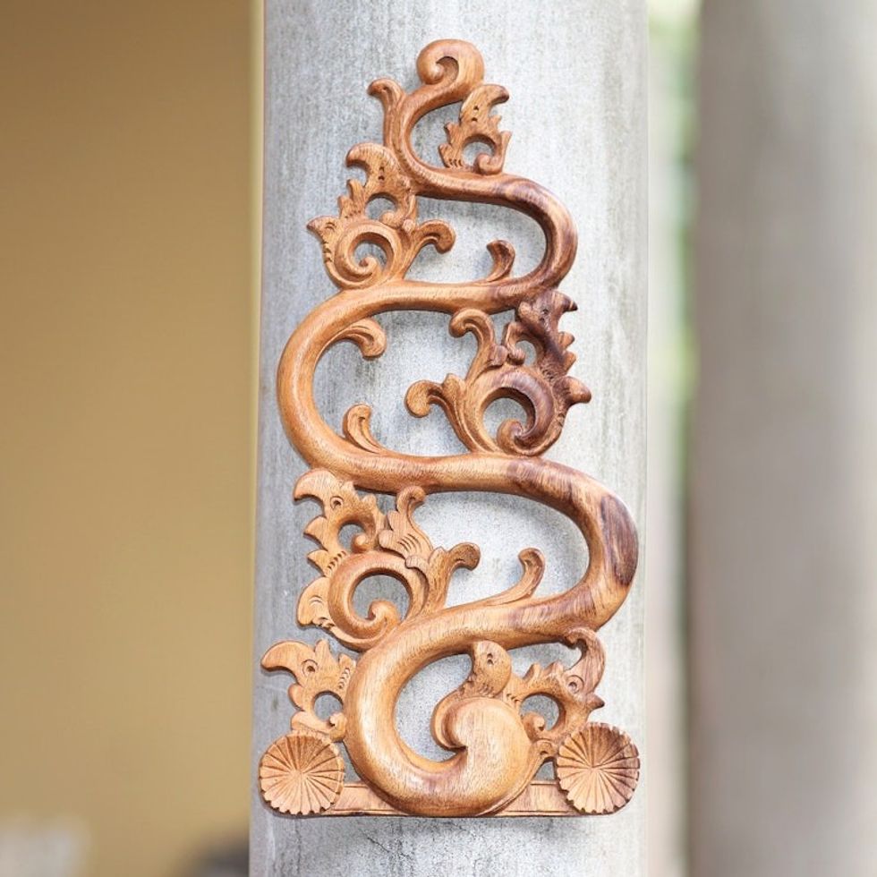 Balinese Wood Relief Panel Fire Motif 'Balinese Fire'