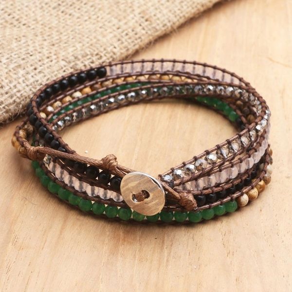 Alternate image for Artisan Crafted Agate and Onyx Beaded Wrap Bracelet Earth Song