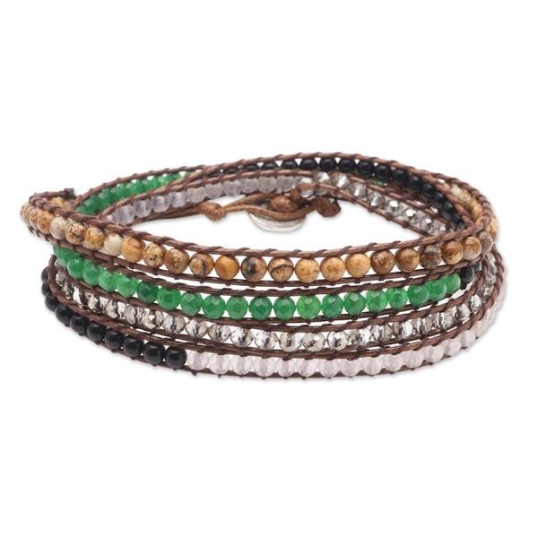 Alternate image for Artisan Crafted Agate and Onyx Beaded Wrap Bracelet Earth Song