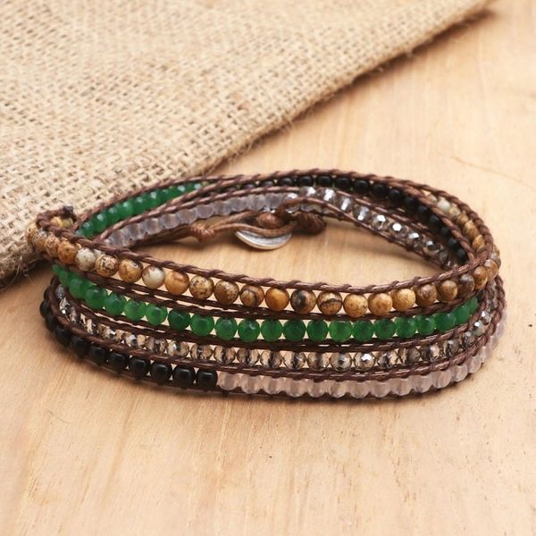 Alternate image for Artisan Crafted Agate and Onyx Beaded Wrap Bracelet Earth Song