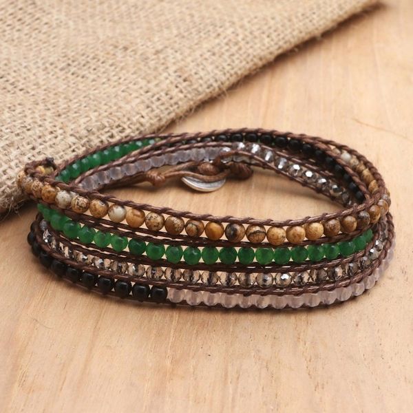 Alternate image for Artisan Crafted Agate and Onyx Beaded Wrap Bracelet Earth Song