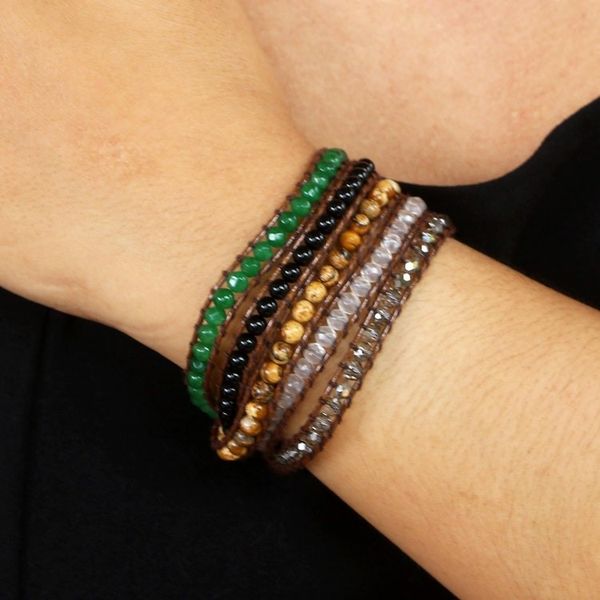 Alternate image for Artisan Crafted Agate and Onyx Beaded Wrap Bracelet Earth Song