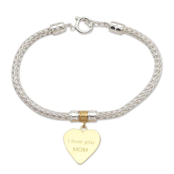 Alternate image for Gold-Plated Sterling Silver Heart Charm Bracelet from Bali Love for Mom in Gold
