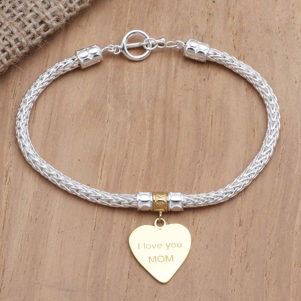Alternate image for Gold-Plated Sterling Silver Heart Charm Bracelet from Bali Love for Mom in Gold