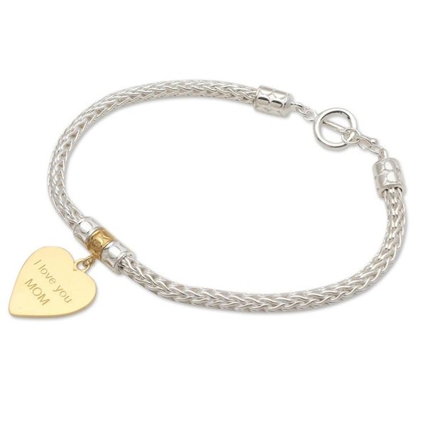 Alternate image for Gold-Plated Sterling Silver Heart Charm Bracelet from Bali Love for Mom in Gold