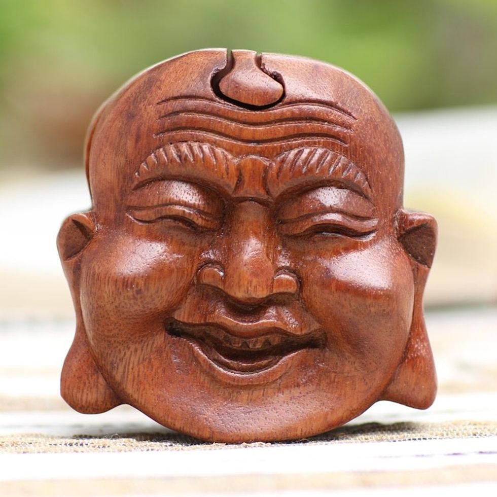 Buddha-Themed Suar Wood Puzzle Box 'Buddha's Secret'