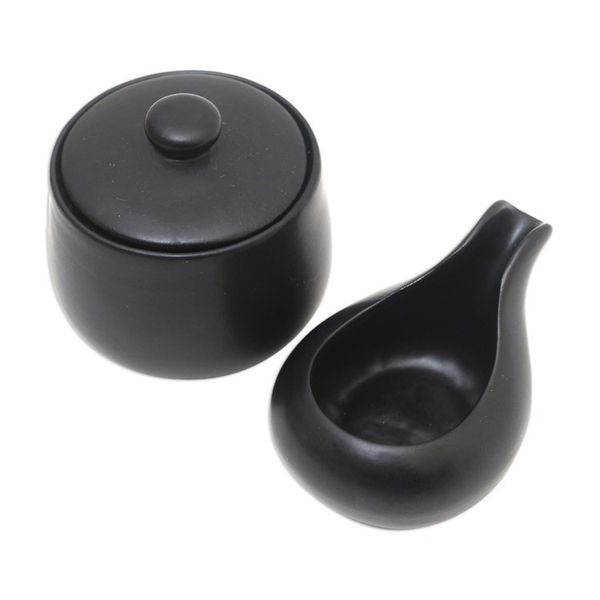 Alternate image for Black Ceramic Cream and Sugar Set Pair Coffee Time in Black