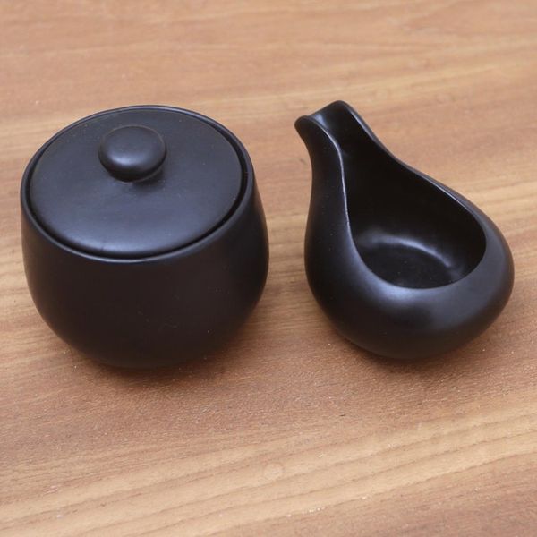 Alternate image for Black Ceramic Cream and Sugar Set Pair Coffee Time in Black