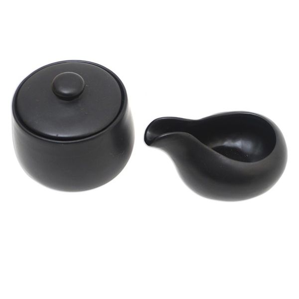 Alternate image for Black Ceramic Cream and Sugar Set Pair Coffee Time in Black