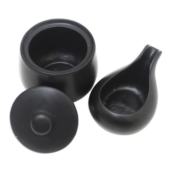 Alternate image for Black Ceramic Cream and Sugar Set Pair Coffee Time in Black