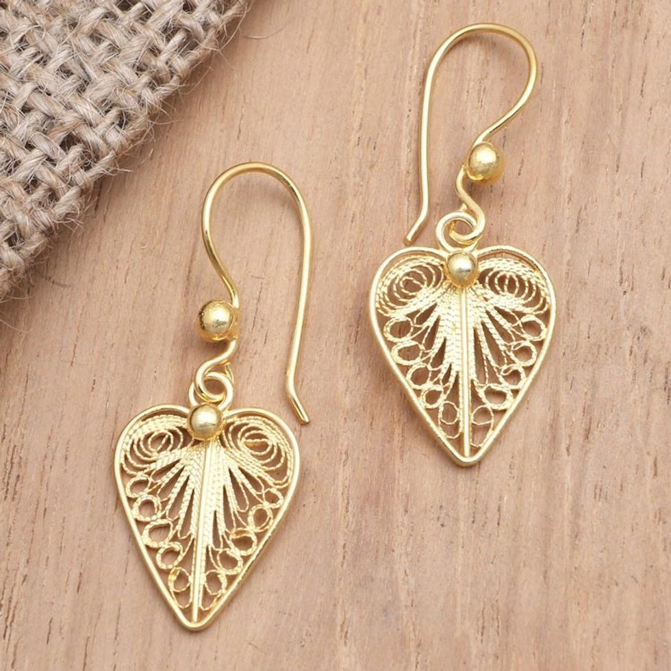 Gold-Plated Heart-Shaped Dangle Earrings 'Burning Love'