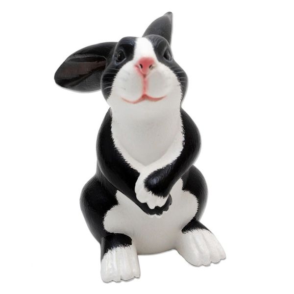 Alternate image for Bunny Sculpture in Black and White Adorable Tuxedo Rabbit