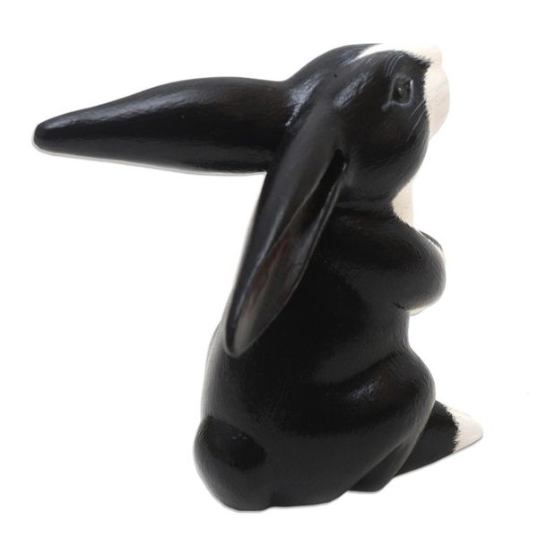 Alternate image for Bunny Sculpture in Black and White Adorable Tuxedo Rabbit