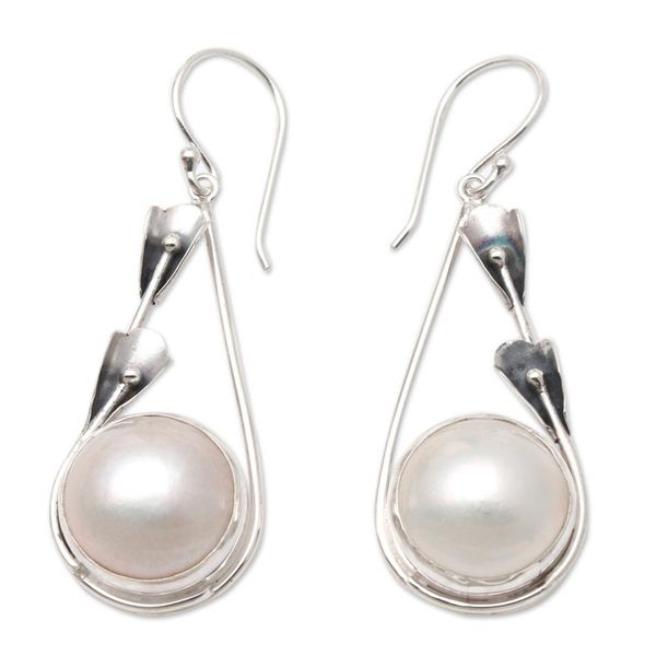 Alternate image for Handcrafted Pearl and Sterling Silver Dangle Earrings Forest by the Beach