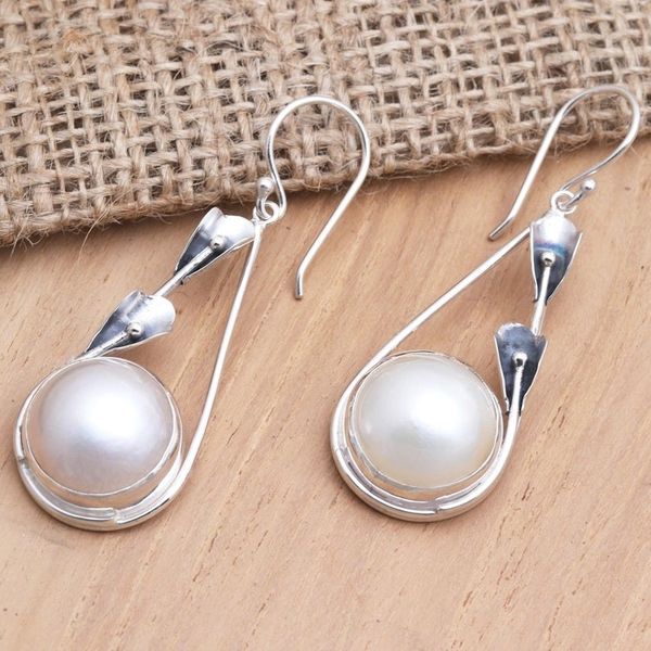 Alternate image for Handcrafted Pearl and Sterling Silver Dangle Earrings Forest by the Beach