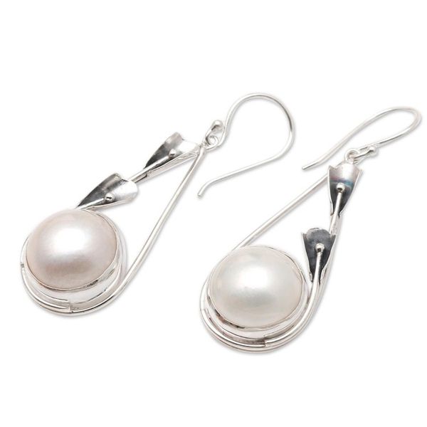 Alternate image for Handcrafted Pearl and Sterling Silver Dangle Earrings Forest by the Beach