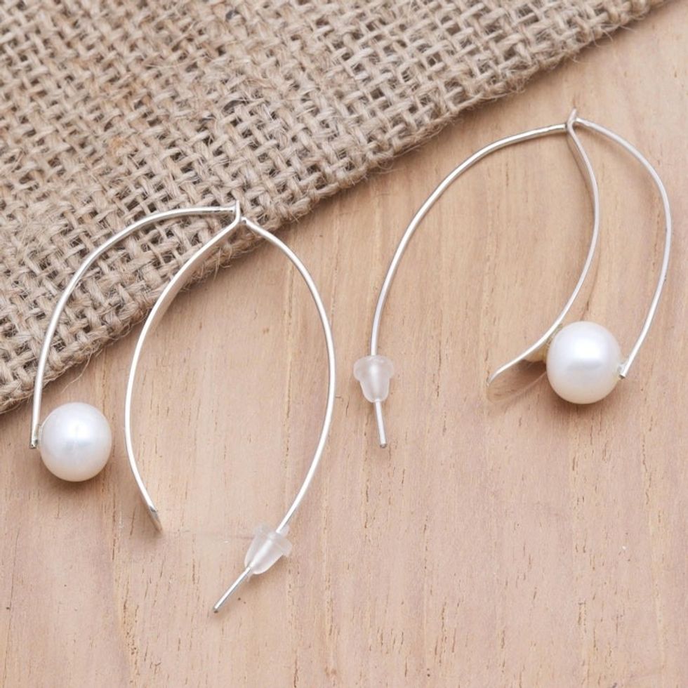 Cultured Pearl and Sterling Silver Drop Earrings 'Ocean Pearl'
