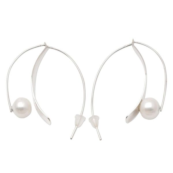 Alternate image for Cultured Pearl and Sterling Silver Drop Earrings Ocean Pearl