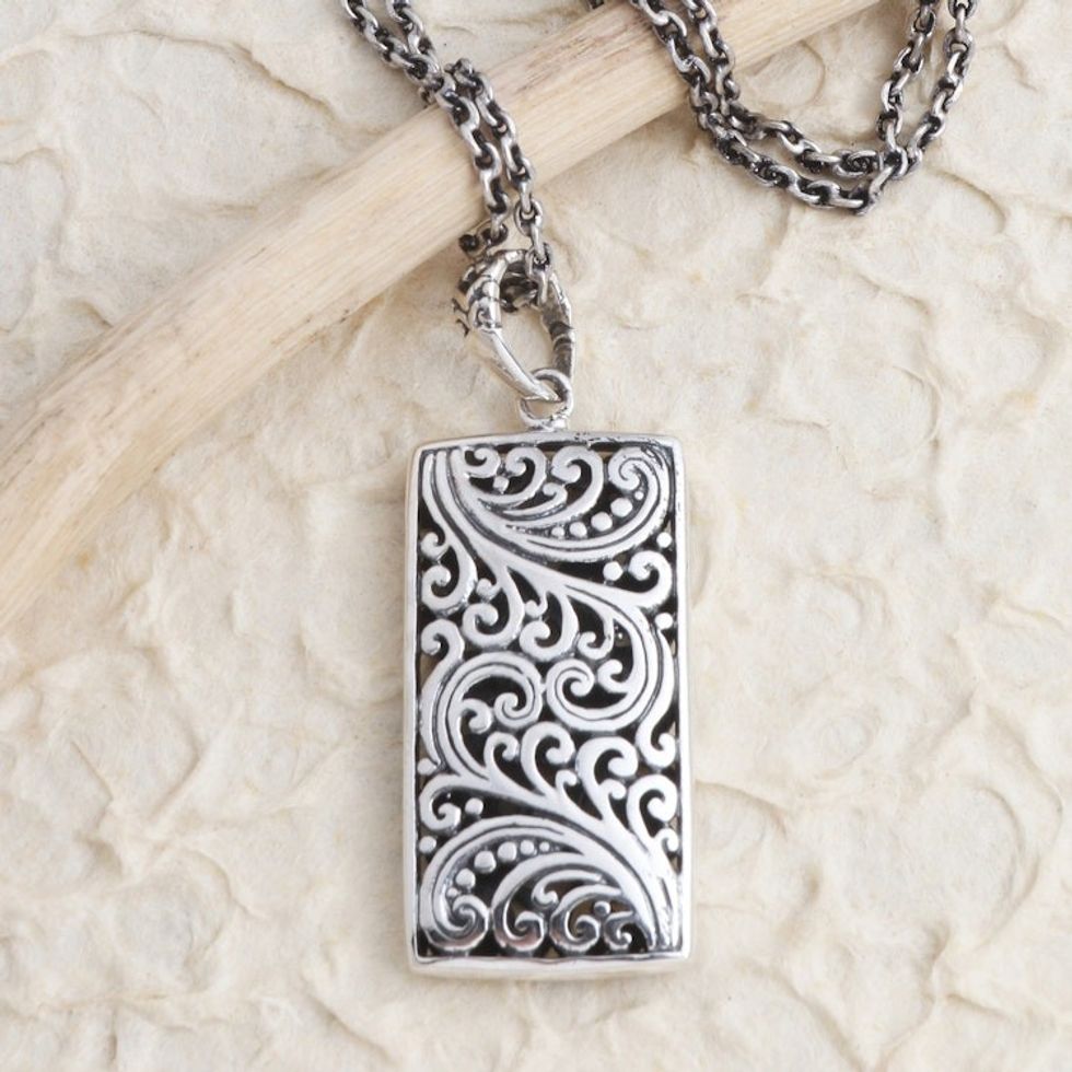 Hand Made Sterling Silver Pendant Necklace 'Decorative Rectangle'