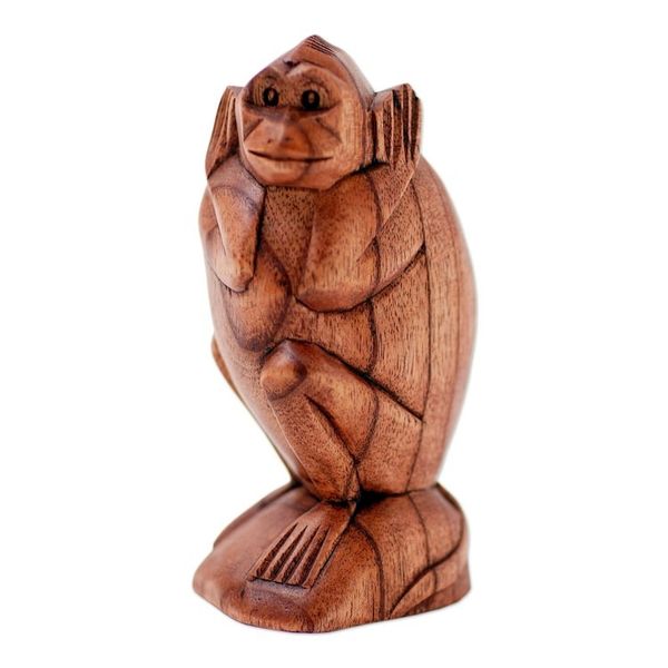Alternate image for Hand Carved Suar Wood Monkey Sculpture Monkey Forest