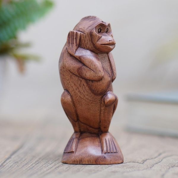 Alternate image for Hand Carved Suar Wood Monkey Sculpture Monkey Forest