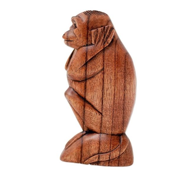 Alternate image for Hand Carved Suar Wood Monkey Sculpture Monkey Forest