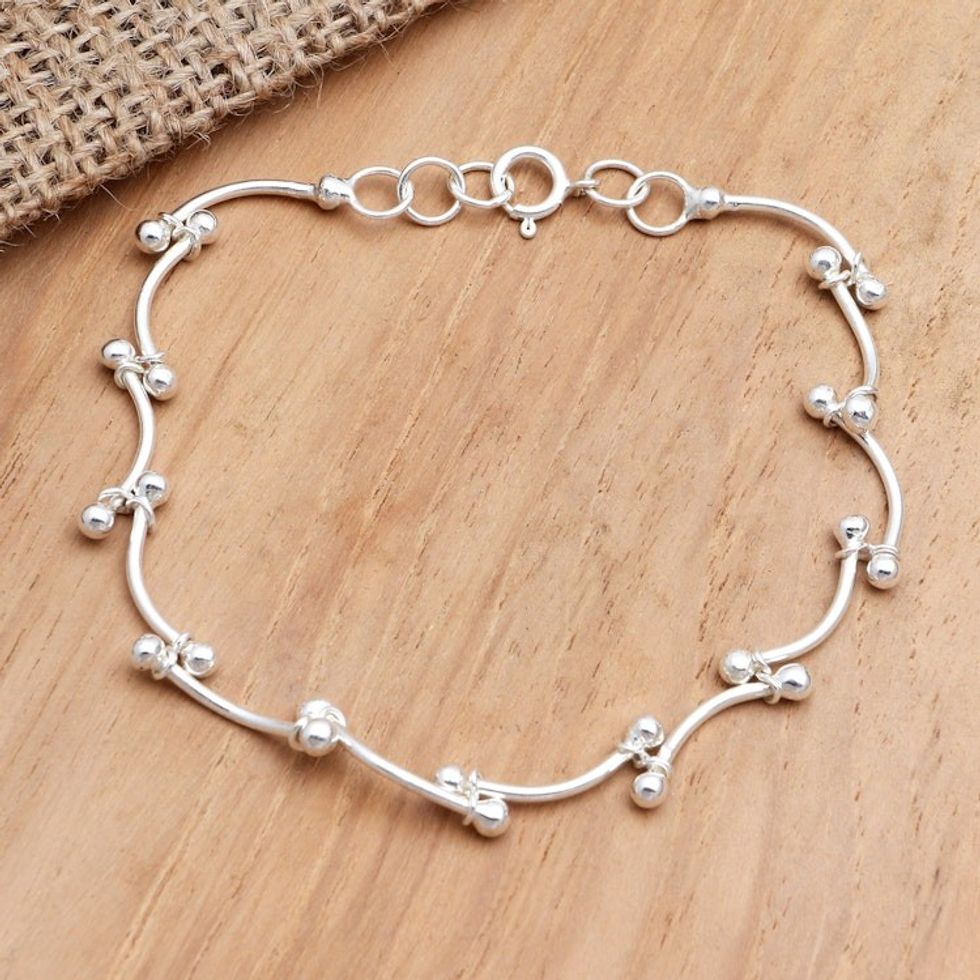 Hand Made Sterling Silver Link Bracelet 'Orchid'