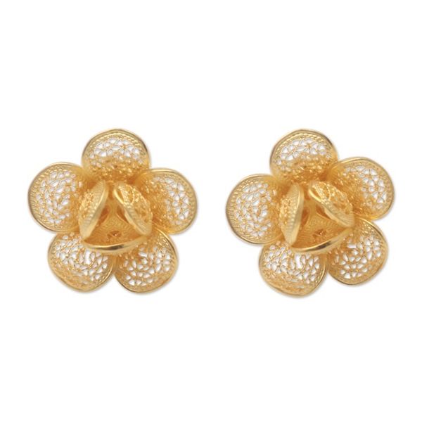 Alternate image for Gold-Plated Floral Button Earrings Frangipani Light