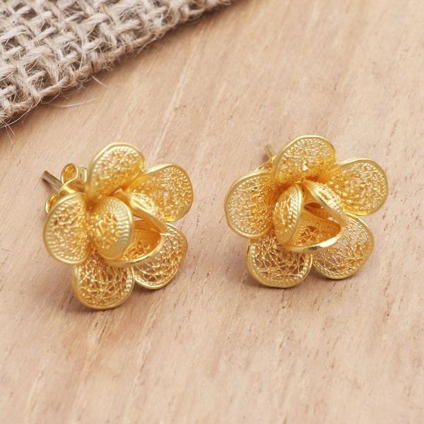 Alternate image for Gold-Plated Floral Button Earrings Frangipani Light