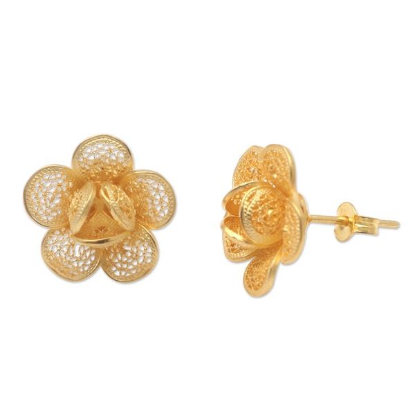 Alternate image for Gold-Plated Floral Button Earrings Frangipani Light