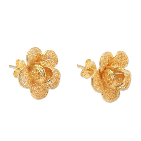 Alternate image for Gold-Plated Floral Button Earrings Frangipani Light