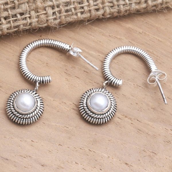 Alternate image for Cultured Pearl and Sterling Silver Dangle Earrings Light Year in White