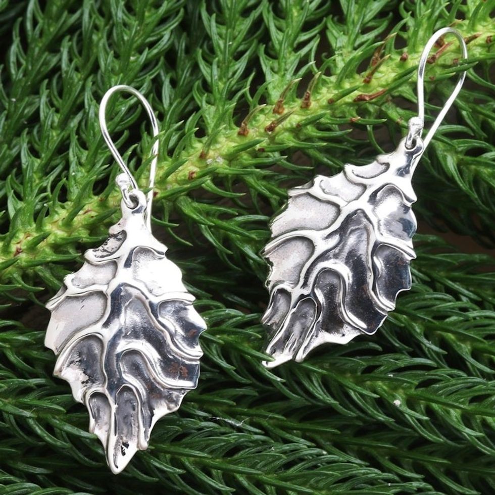 Handmade Sterling Silver Leaf Dangle Earrings 'Autumn Dream'