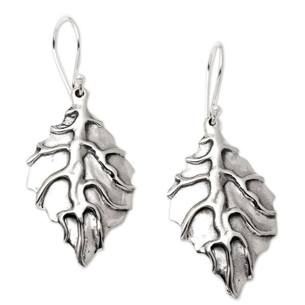Alternate image for Handmade Sterling Silver Leaf Dangle Earrings Autumn Dream