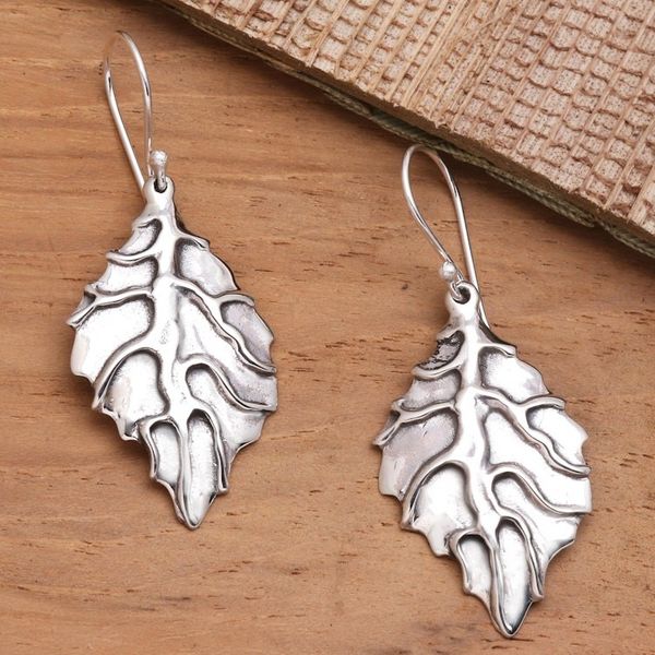 Alternate image for Handmade Sterling Silver Leaf Dangle Earrings Autumn Dream